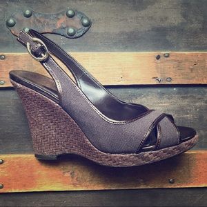 Joan & David Brown Open Toe Wedge Heels - Size 6